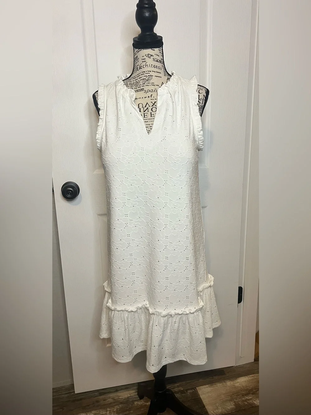 Michael Kors White Eyelet Ruffle Hem Sleeveless Dress